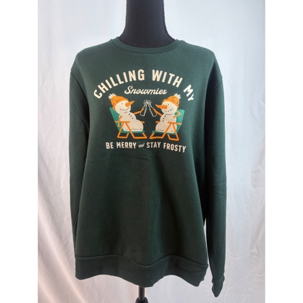 Green Crew Neck Sweatshirt Snowman Graphic‎ Long Sleeve Cozy Winter Holiday